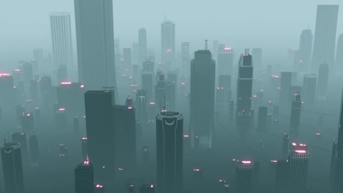 黑暗雾蒙蒙的未来城市景观
