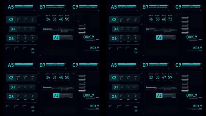 面向网络技术概念的未来用户界面HUD GUI数字文本数字元素，具有浅景深的黑暗和纹理处理