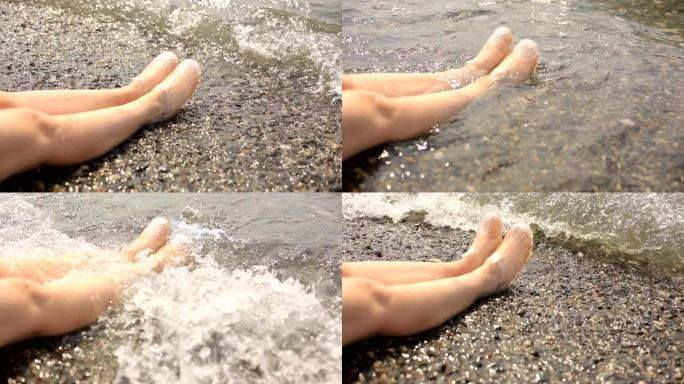 珊瑚拖鞋，度假护脚，女人的脚靠海。