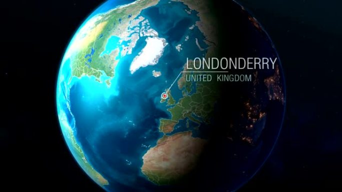 英国-伦敦德里-从太空到地球的缩放