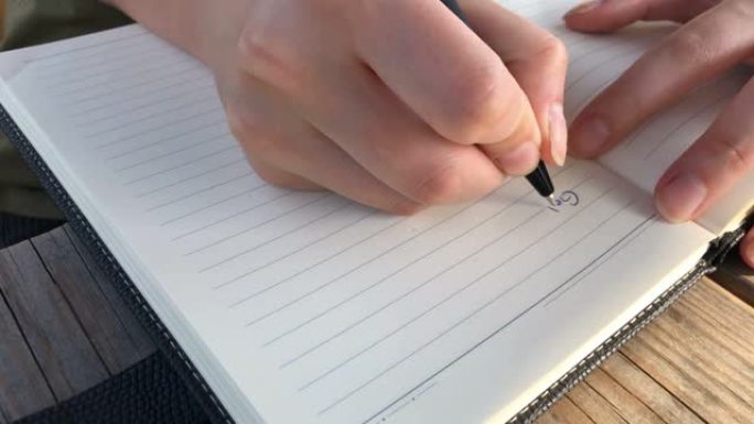 女性用笔在记事本上书写