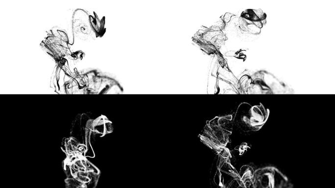 发光颗粒在液体中飞行，3d油墨效果平流。辉光粒子在4k中以慢动作在液体流中移动。使用luma mat