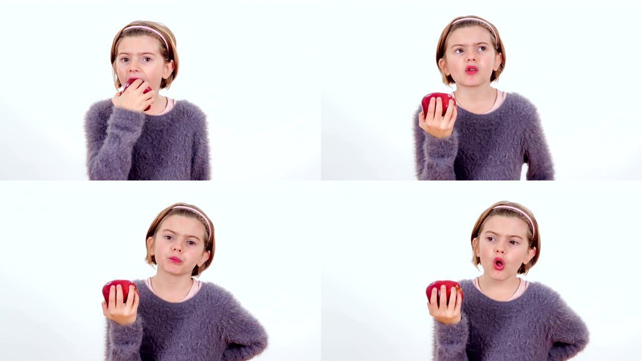 小女孩喜欢吃大红苹果