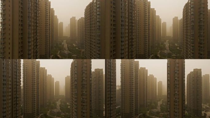 城市建筑住宅楼社区-沙尘暴遮天蔽日