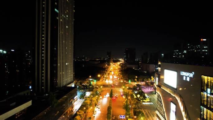 杭州钱塘区高沙路夜景航拍