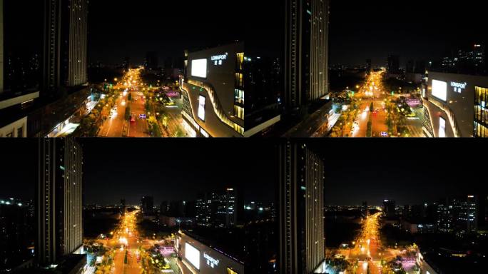 杭州钱塘区高沙路夜景航拍