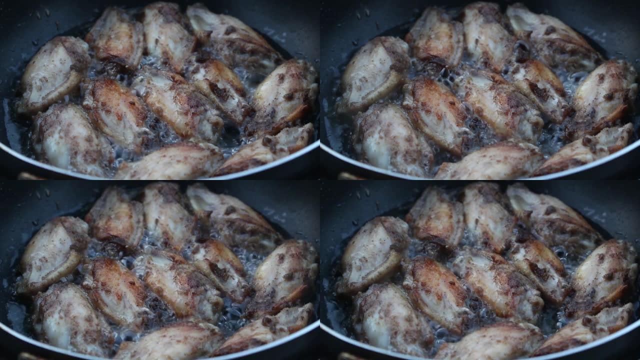 平底锅炸鸡，沸腾油炸鸡