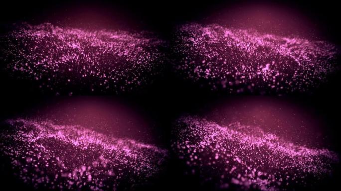 抽象粒子粉红波背景。3D波浪形发光火花