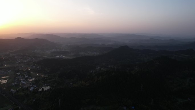 航拍清晨四川盆地