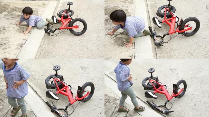 男孩骑在马路上儿童教育关爱儿童成长未成年