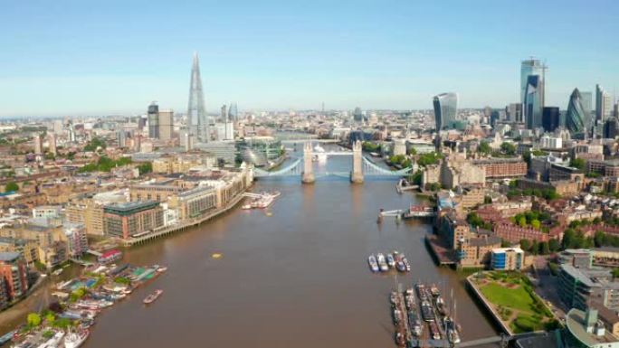 从上方俯瞰伦敦城的美丽鸟瞰图。