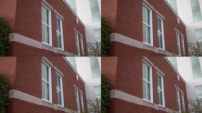 建立红砖建筑二层窗户的镜头