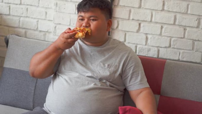 胖子对吃披萨和软饮料很满意。