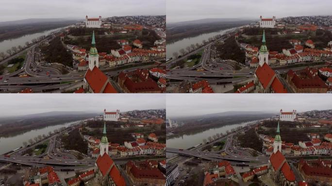 布拉迪斯拉发和多瑙河的鸟瞰图