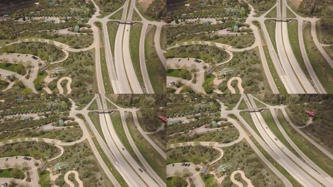 科罗拉多州I-70高速公路的无人机剪辑穿过格伦伍德峡谷，科罗拉多河在高速公路旁流动