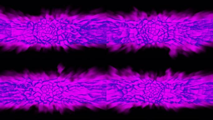 黑色背景上蓝色晶体结构的紫色能量流
