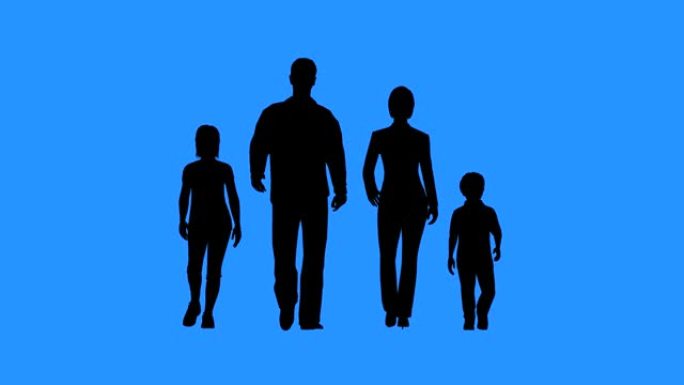 一家人一起散步。父母和他们的孩子