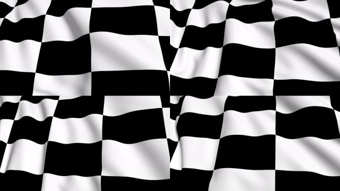 一面在风中挥舞的方格旗。国家3d赛车旗帜飘扬