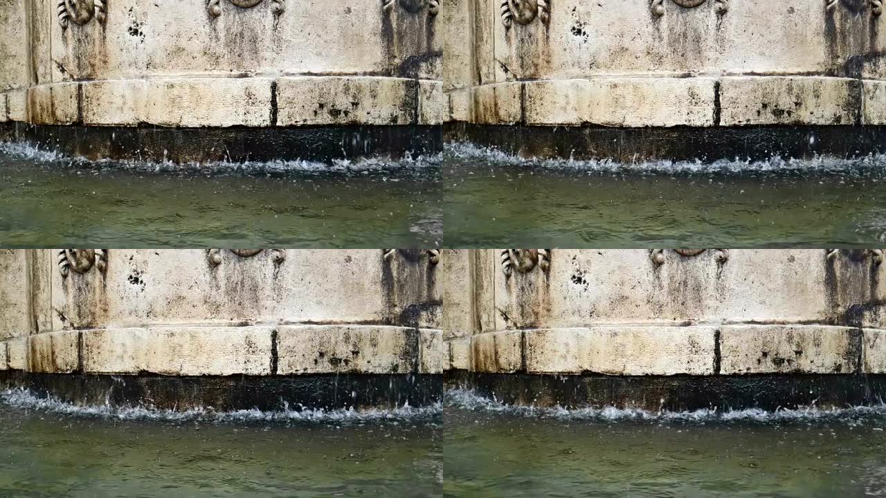 马特拉的老喷泉，水掉下来，水滴反弹，历史古迹和旅行