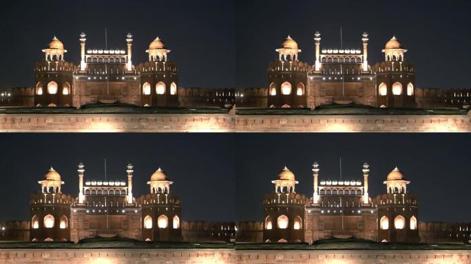 印度德里旧德里区红堡夜景