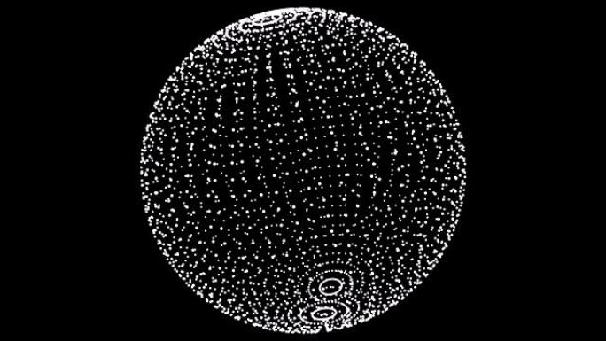 Plexus风格的循环旋转球体动画循环。黑色背景上的白点
