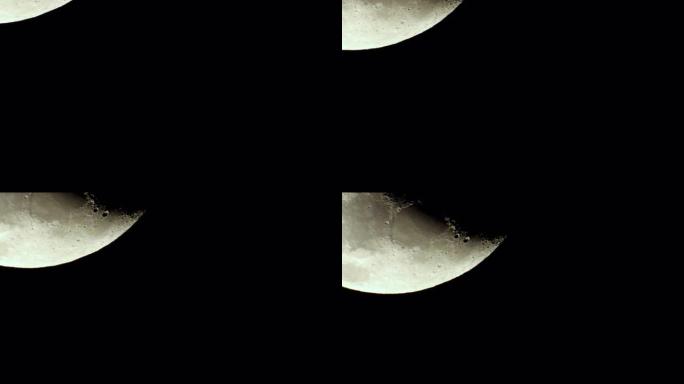 从南半球看到的一个上蜡的新月。令人惊叹的月球表面充满了来自宇宙的陨石的陨石坑，并使我们的卫星坠毁。