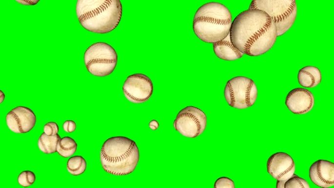 棒球球在绿屏上慢动作飞行