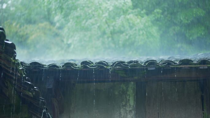 屋檐老房子暴雨谷雨春雨雨水雨滴大暴雨空镜