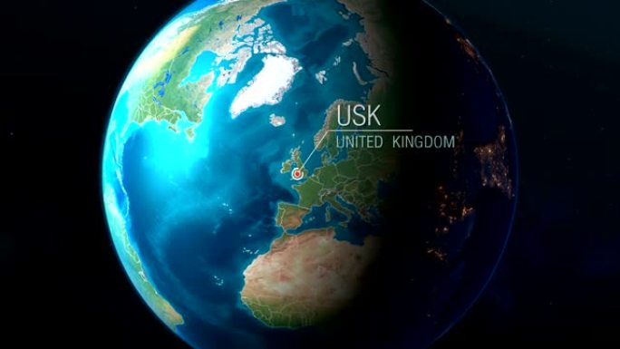 英国-Usk-从太空到地球的缩放