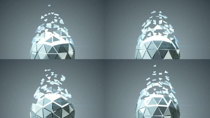科幻多边形白球旋转无缝循环3D渲染动画