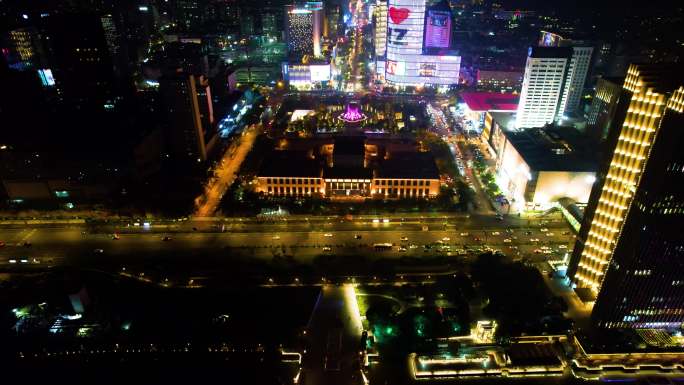 杭州浙江展览馆武林广场夜晚车流视频素材