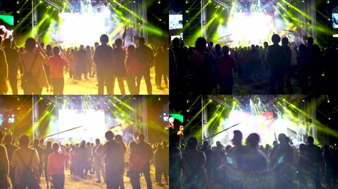 户外浮华摇滚音乐会与粉丝在中国的夜晚。