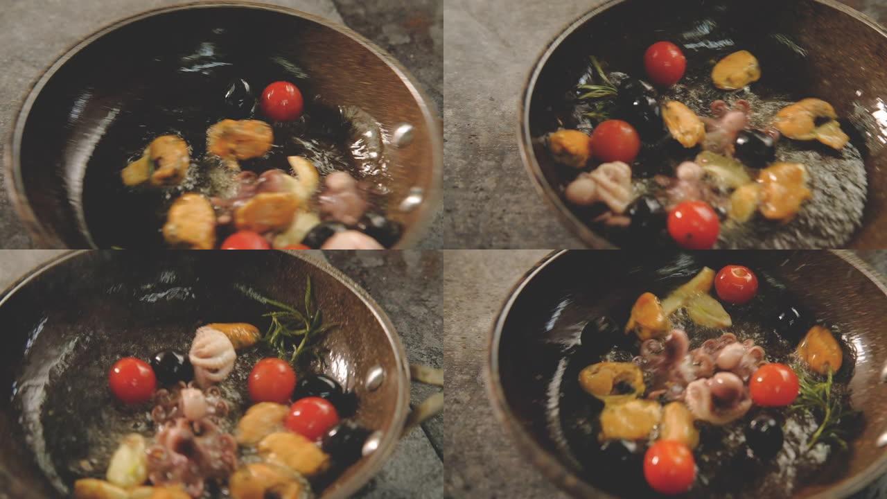 海鲜餐烹饪番茄贻贝章鱼锅