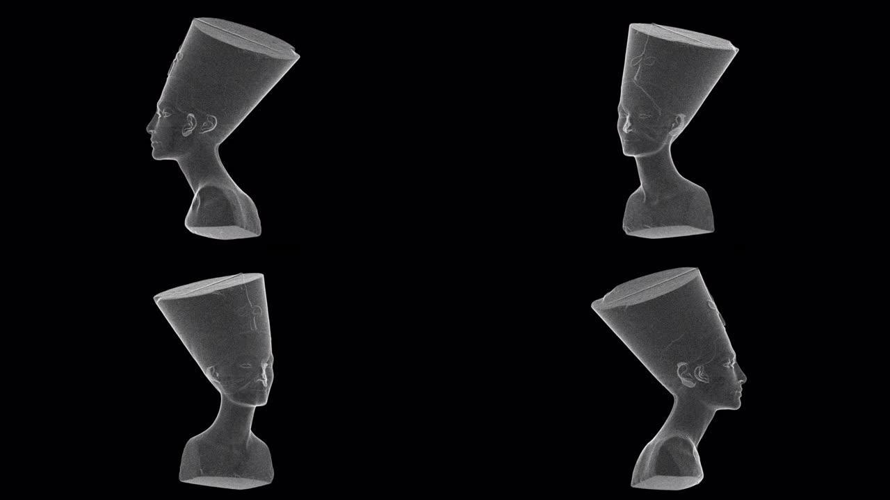 埃及女王纳芙蒂蒂旋转180度半身像的全息图屏幕3D
