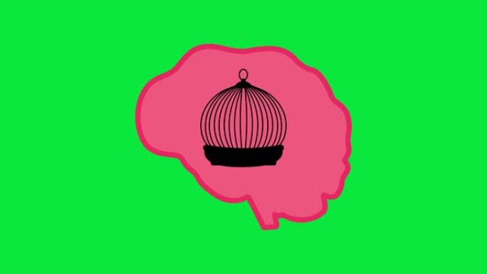 鸟笼的动画。在细胞内出现了人类大脑。绿色的屏幕。Concept.4K。