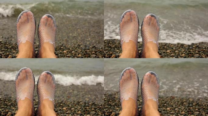 珊瑚拖鞋，度假护脚，男足靠海。