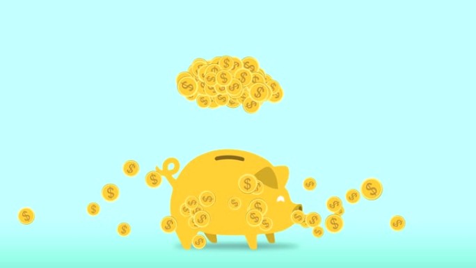 平板设计动画从存钱罐爆炸金币