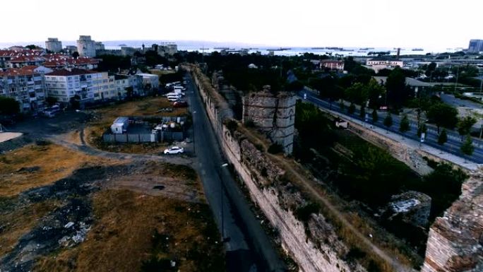 伊斯坦布尔君士坦丁堡城墙的无人机拍摄