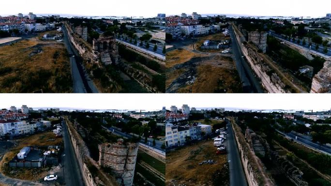 伊斯坦布尔君士坦丁堡城墙的无人机拍摄
