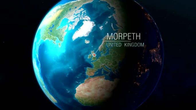 英国-Morpeth-从太空到地球的缩放