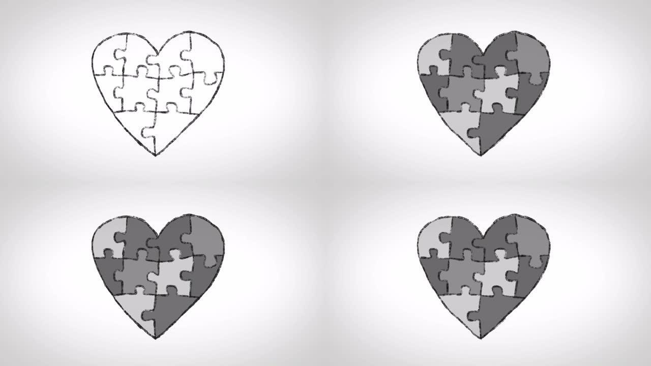 由动画拼图制成的心脏，非常适合自闭症主题