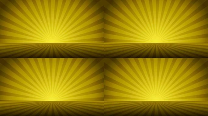 旋转的黄色放射状射线。闪亮的背景和光线。黄金抽象空间。循环动画。