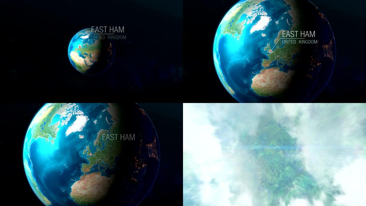 英国-东汉姆-从太空到地球的缩放