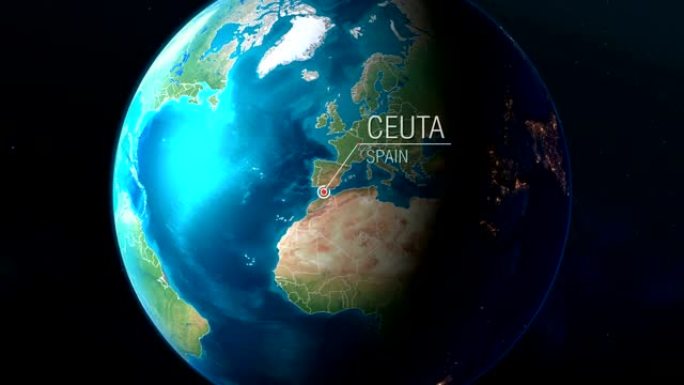 西班牙-休达-从太空到地球的缩放