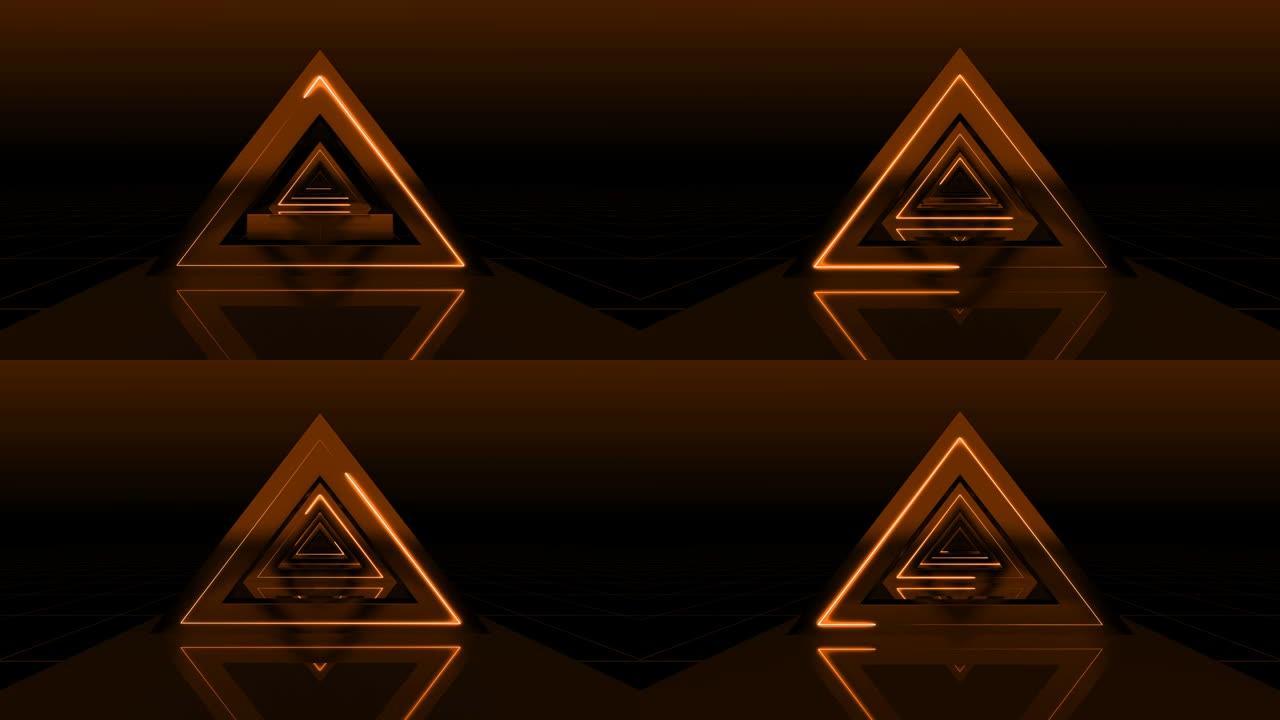 循环3d动画三角橙色艺术概念无尽