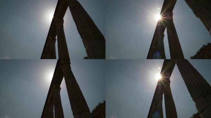 阳光灿烂的米兰市著名的老方柱慢动作全景4k意大利