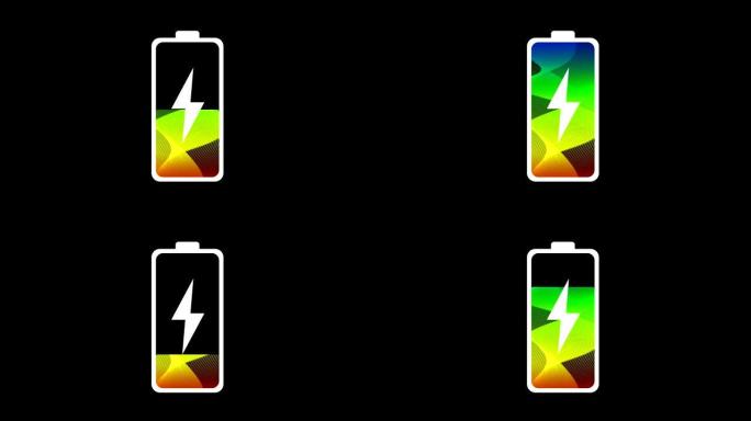 动画素材渐变色带充电手机电池状态黑屏背景平面图标视频