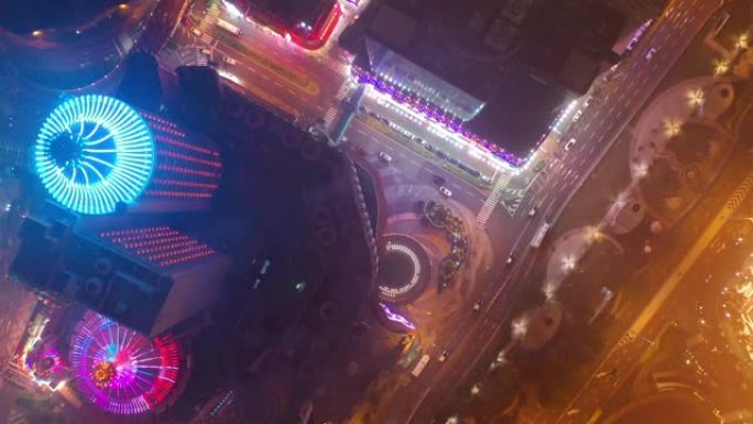 夜间照明澳门城市著名酒店区空中俯拍全景4k中国