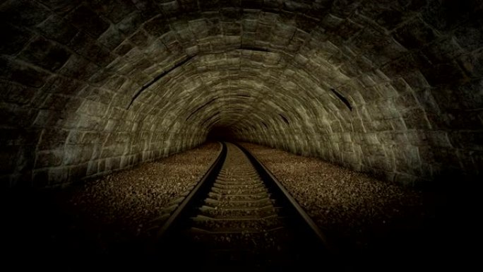 穿过铁路隧道进入黑暗的3D循环动画