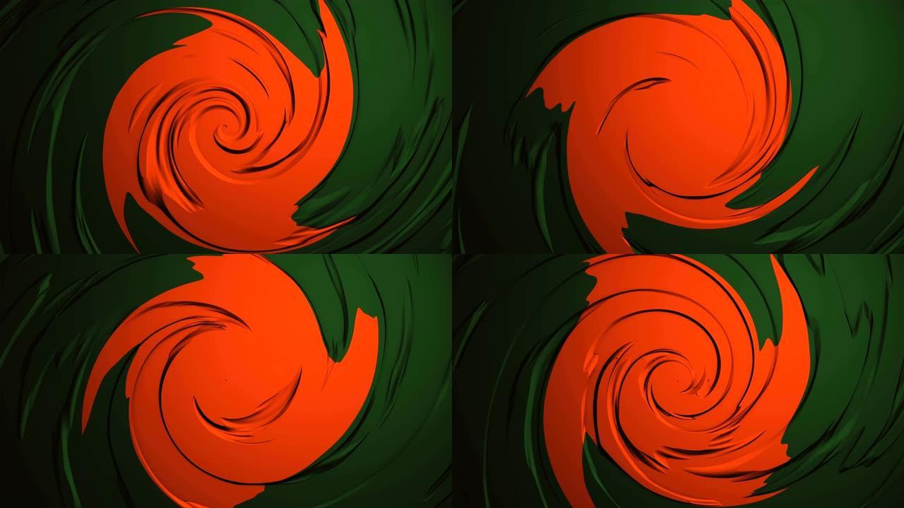 橙色和绿色的抽象漩涡波